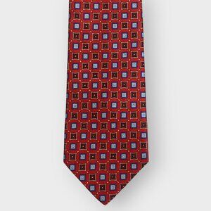 Joseph A Bank Repp Tie | Red Geometric Foulard | 100% Silk | Made in Italy